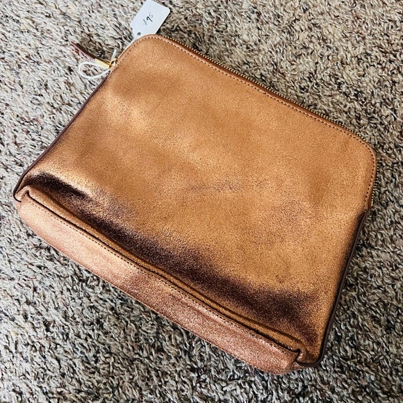 India Hicks Bronze Leather Clutch/Cosmetic Bag-Metallic Firefly Collection - Picture 2 of 7